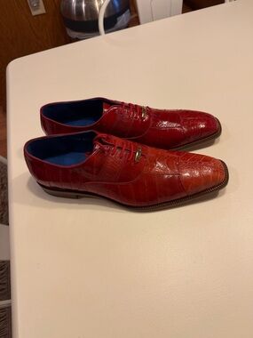 Belvedere Genuine Ostrich -Embossed Leather Oxford Shoes Sz 12.  SEE PICTS Tub8